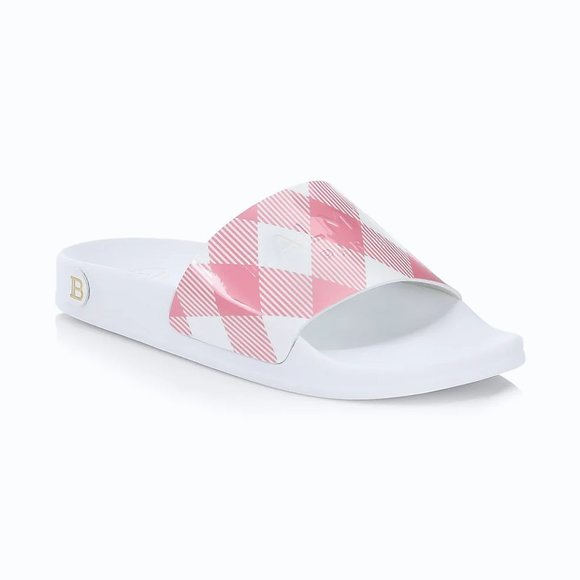 Balmain White Leather Slide Sandals Size 35 EU Balmain Gingham Leather Pool Slides